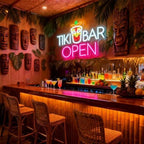 Tiki Bar Neon Sign, Tiki Bar Led Light Signs for Wall Decor Open Hawaii Tropical Luau Party Decorations for Pub Bistro Night Club Home Man Cave Dimmable USB Powered Pink(16.9"*11.4") - Image 2