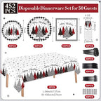 Funnymoom 452 Pcs Christmas Tree Party Supplies for 50, Black Buffalo Plaid Gingham Christmas Paper Plates Napkins Cups Tablecloth Cutlery Straws Tableware Set for Xmas Holiday Party Decorations - Image 3
