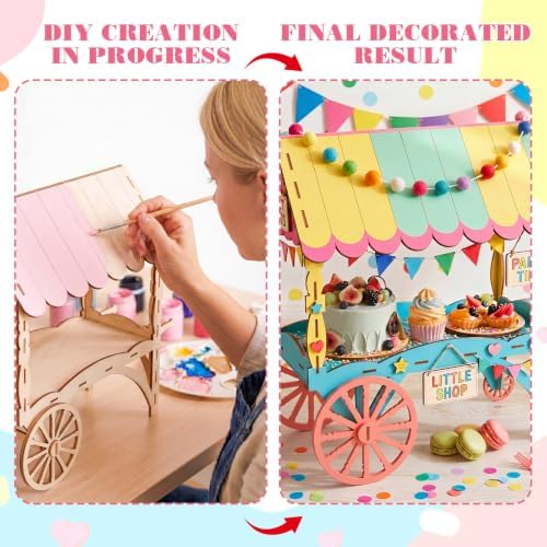 Wenqik 2 Pcs Dessert Table Display Mini Dessert Cart with Wheels for Parties Natural Wooden Candy Display Sweet Stall 16" Cupcake Stand Candy Cart for Weddings Baby Shower Birthday Party Centerpieces - Image 4