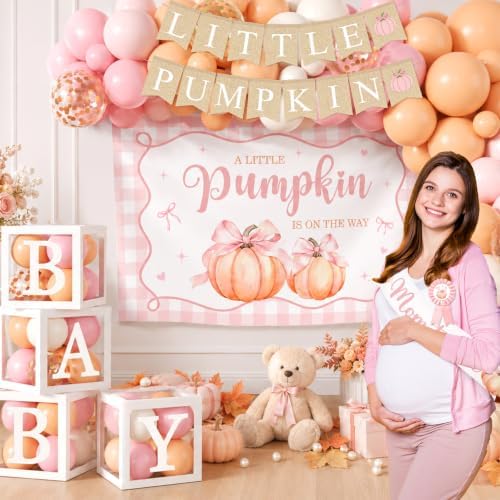 Coquette Fall Baby Shower Decorations for Girl, Little Pumpkin Baby Shower Decorations,A Little Pumpkin is on The Way with Backdrop Balloon Garland Plates Cups Napkins Tablecloth Sash - Image 3