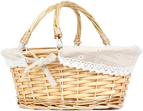 MEIEM Wicker Gift Baskets Empty Oval Willow Woven Picnic Cheap Easter Candy Storage Wine Basket with Handle Egg Gathering Wedding Basket (Natural) - Image 4