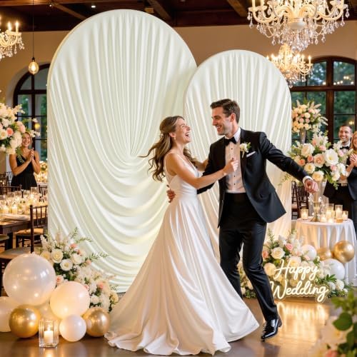 Ivory Wedding Arch Backdrop Cover 7.2ft and 6ft Draped Arch Covers Stretchy Backdrop Spandex Balloon Arch Covers for Bridal Shower Baby Shower Engagement Photography Birthday Party Decorations - Image 2