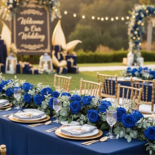 Auihiay 104PCS Blue Roses, Realistic Silk Velvet Blue Artificial Flowers - Image 2