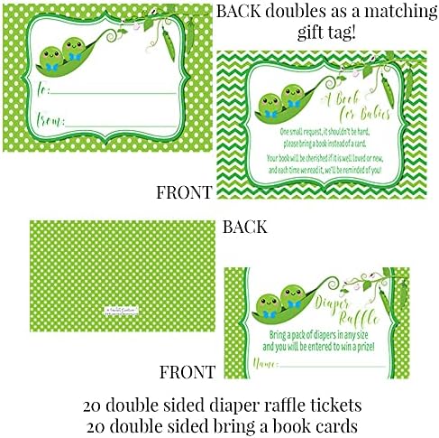 Amanda Creation Two Peas in a Pod Invitations, 20 Twin Boys Baby Shower Invitations with Envelopes, Diaper Raffle, Book Request & Sticker Bundle - Image 3