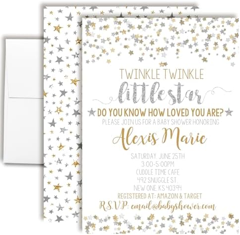 Amanda Creation Custom Baby Shower Invites Twinkle Baby Shower 20 5x7 Custom Personalized Gender Neutral Invitations With Envelopes by AmandaCreation