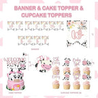 Cow Baby Shower Decorations for Girl, Fiesec Pink Farm Cow Themed Baby Shower Decorations Backdrop Balloon Garland Welcome Baby Banner Tablecloth Cake Topper Box Cutout Mom To Be Sash - Image 3
