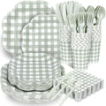 400 Pcs Gingham Party Supplies for 50 Guests Sage Green and White Scalloped Paper Plates and Napkins Knives Spoons Forks Cups Disposable Checkered Dinner Party Set for BBQ Baby Shower Wedding by Unknown