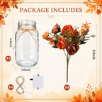 4 Sets Rose Flower Mason Jar Centerpiece with LED Lights for Wedding - Image 2