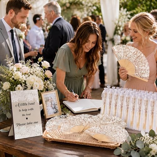 Leinuosen 51 Pcs Wedding Favors for Guests Bulk Vintage Lace Paper Fans - Image 3