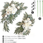 Faux Arch Flower Swag Set of 2 for Wedding Welcome Signs Floral Swag Wedding Reception Ceremony Signs Decor (White) - Image 2