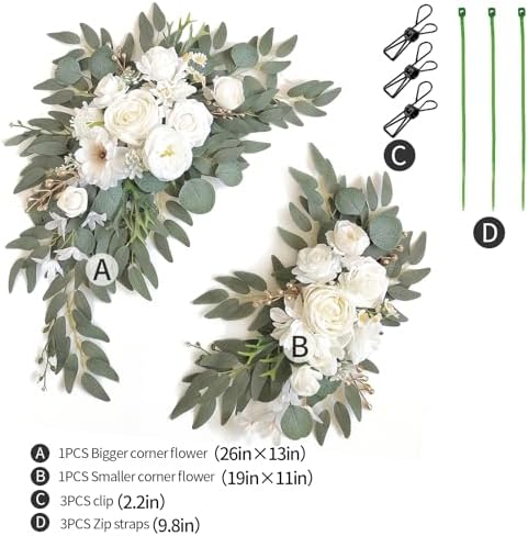 Faux Arch Flower Swag Set of 2 for Wedding Welcome Signs Floral Swag Wedding Reception Ceremony Signs Decor (White) - Image 2