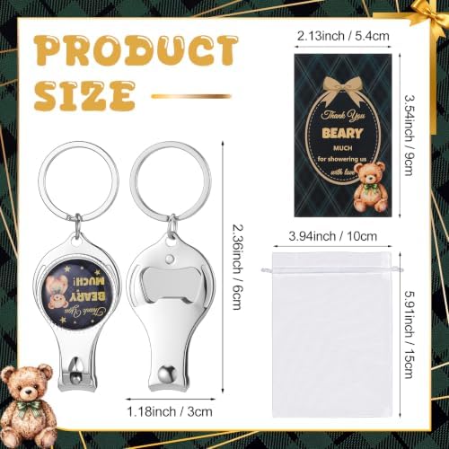 30 Sets Blue Green Tartan Plaid Bear Baby Shower Favor Nail Clipper Bottle Openers Keychain Return Gift for Guest with Thank You Cards Organza Bags for Gender Reveal Party Souvenirs - Image 2