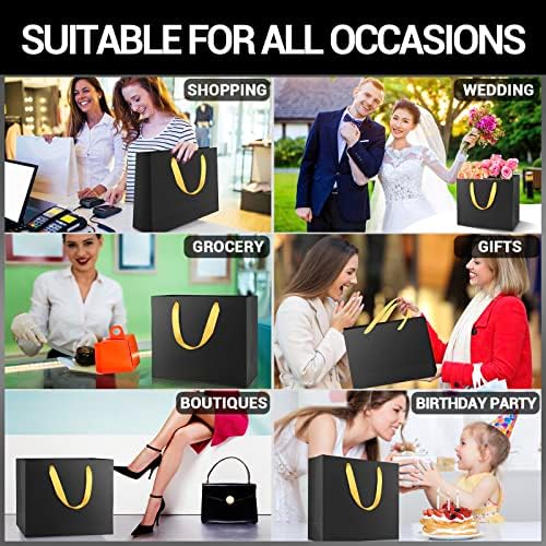 EUSOAR Large Black Golden Handles Shopping Bags, 25 Pack 12.5x4.5x11 inches Gift Wrap Bags Handles Bulk, Merchandise Retail Wrapping Bags for Business, Craft Grocery, Wedding - Image 5