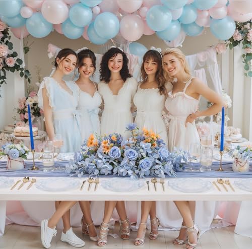 LIYH 60Pcs Blue Bow Scalloped Plastic Plates Set for Bridal Shower Party - Image 7