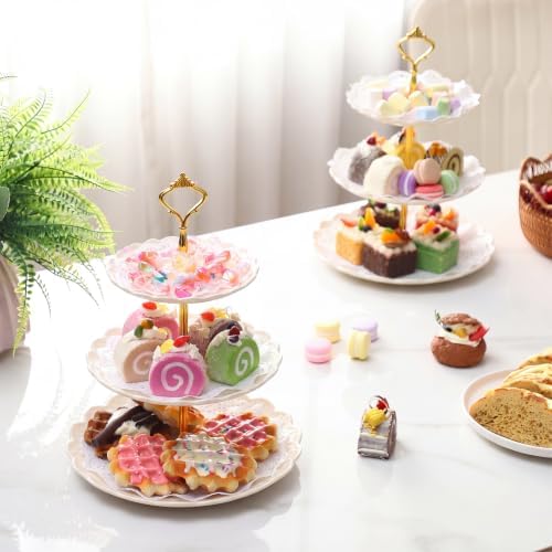 Patelai 8 Pack Plastic 3 Tier Cupcake Stand Holder, Cream White - Image 3