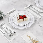 BESTVIP 700 PCS Disposable Silver Plates and Silverware Set for 100 Guests - Image 3