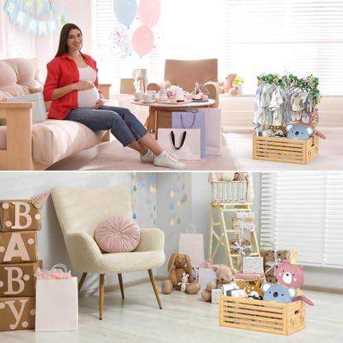 BAMBOOHOMIE Baby Shower Crate Closet, Baby Baskets with Hangers Handle, Baby Crate Box for Baby Shower, Welcome Gift Basket for Newborn Baby, Pregnancy Gift for New Parents (Natural, Large Size) - Image 7