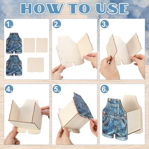 6 Pack Blue Jean Baby Shower Centerpieces for Table Wooden Flower Boxes - Image 5