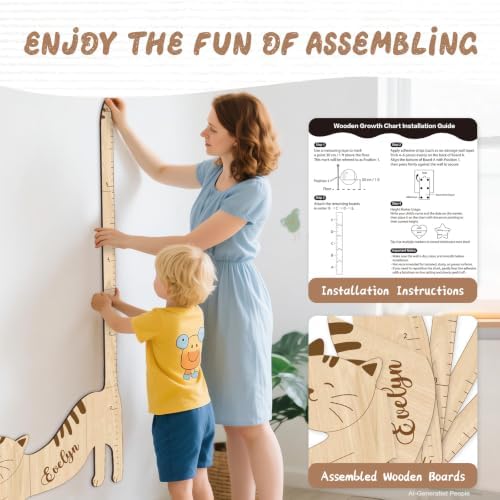 Personalized Name Kids Height Wall Chart - Cat Wood Height Chart - Image 5