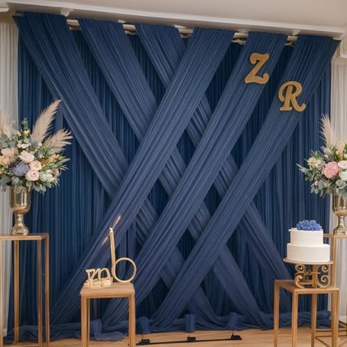 40ft×12ft Wrinkle Free Navy Blue Backdrop Curtain for Wedding Parties, 8 Panels 5×12ft Long Silky Polyester Fabric Backdrop Drapes Photo Back Drop Cloth for Graduation Photography Background - Image 5