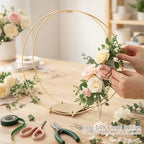 8 Pack 18 Inches Metal Double Floral Hoop Centerpieces with Stand and 38-Yard Paddle Wire Craft Centerpiece Table Decorations Wedding/Baptism/Party/Centerpiece DIY Metal Ring Table Décor, Gold - Image 3