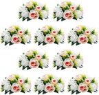 NUPTIO Pcs of 10 Fake Flower Ball Arrangement Bouquet,15 Heads Plastic Roses with Base, Suitable for Our Store's Wedding Centerpiece Flower Balls for Centerpieces Home Décor (Pink Champagne & White) by Nuptio