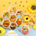 Fairysandy 12 Pcs Mini Honeycomb Cupcake Stand 50 Tiny Wooden Bee, Wood - Image 6