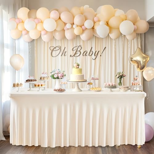 Wish Care 6 Pack Ivory Spandex Table Clothes for 4 Foot Rectangle Tables, 4FT Wrinkle Free Fitted Tablecloths Ruffles Design Table Cover for Party, Banquet, Wedding and Events - Image 3
