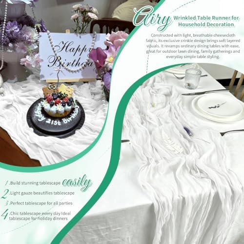 White Boho Cheesecloth Table Runner 12 Pack 17x108 Inch Sheer Gauze - Image 7