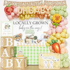 Locally Grown Baby Shower Decorations – 129 Pcs Locally Grown Baby Shower Themed Party Supplies with Backdrop, Balloon Garland, Balloon Boxes, Banner, Cake Topper, Sash, Badges by Fiesec