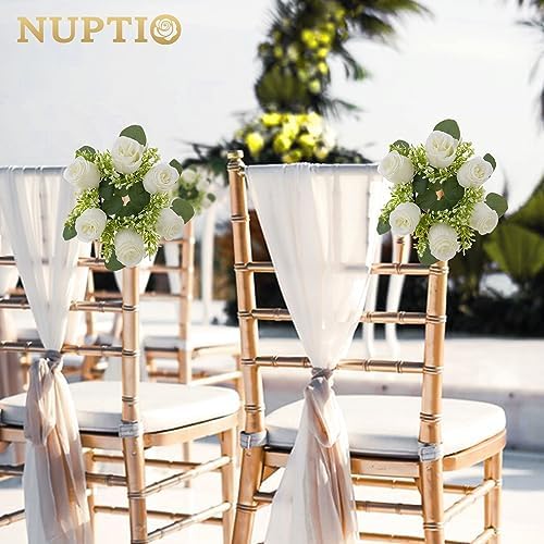 NUPTIO White Flower Wreath for Table Centerpieces, 9.05 Inch, Set of 6 - Image 3