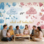 What Will Baby Be? Gender Reveal Backdrop Size 10x8 Ft Pink & Blue Clouds Design Boy or Girl Party Banner, Durable Polyester Photo Booth Background for Baby Shower Decorations - Image 4