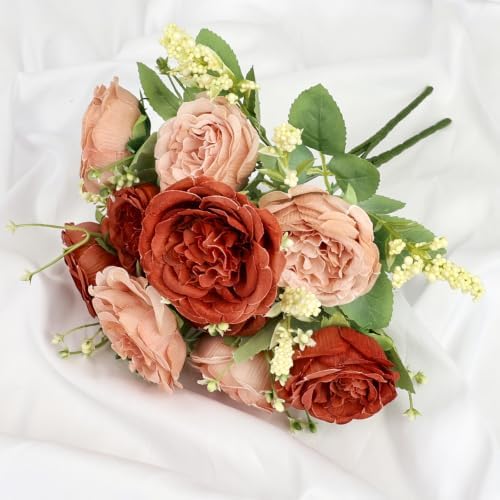 12 Bundles Peonies Artificial Flowers Bulk, Dusty Rose & Terracotta - Image 6