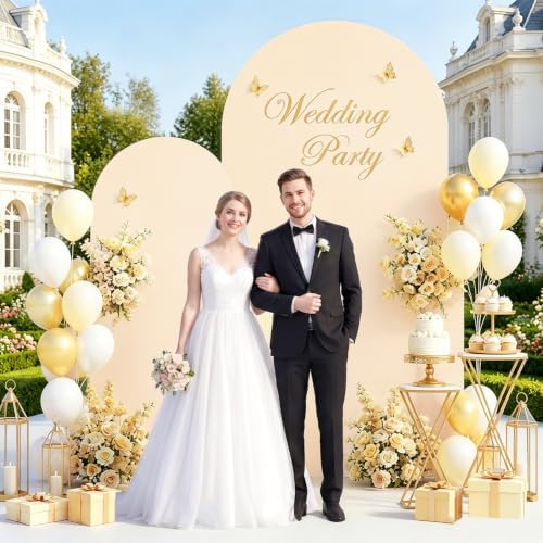 Set of 2 Wedding Arch Cover 6ft 7.2ft Beige Arch Cover Chiara Backdrop Covers Spandex Fitted Arched Stand Covers Balloon Arched Covers Stretchy Backdrop for Baby Shower Party Wedding Ceremony Decor - Image 3