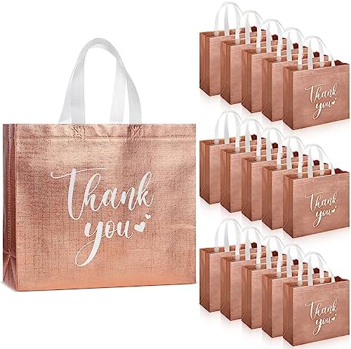 Sweetude 30 Thank You Non Woven Gift Bag, 11 x 12 x 5 Inch, Rose Gold by Sweetude