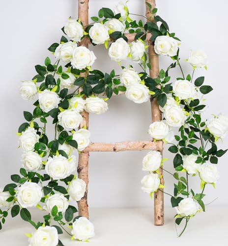 2Pcs 12Ft Bendable Flower Garland Faux Rose Vine for Wedding Decor,White - Image 5