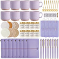Baby Shower Prizes for Game Winners Baby Shower Games Prizes Ceramic Mugs with Metal Spoons Woven Coasters Notebooks Scented Candles Gift Bags Wedding Bridal Shower Favors for Guests (8, Purple) by WishFond