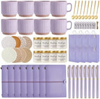 Baby Shower Prizes for Game Winners Baby Shower Games Prizes Ceramic Mugs with Metal Spoons Woven Coasters Notebooks Scented Candles Gift Bags Wedding Bridal Shower Favors for Guests (8, Purple) by WishFond