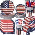 Funnymoom 452 Pcs 4th of July Party Supplies for 50 Guests, Memorial Day Patriotic Paper Plates Napkins Cups Tablecloth Cutlery Straw White Red Blue Tableware for 250th Aniversary Party Decoration by Funnymoom