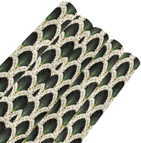 pnyoin Merry Christmas Wrapping Paper Roll,Elegant Fan Art Green Gift Wrap Perfect for Xmas,Birthday,Weddings, Brides, Holidays, Baby Showers，58 x 23 inches,5 Roll - Image 6