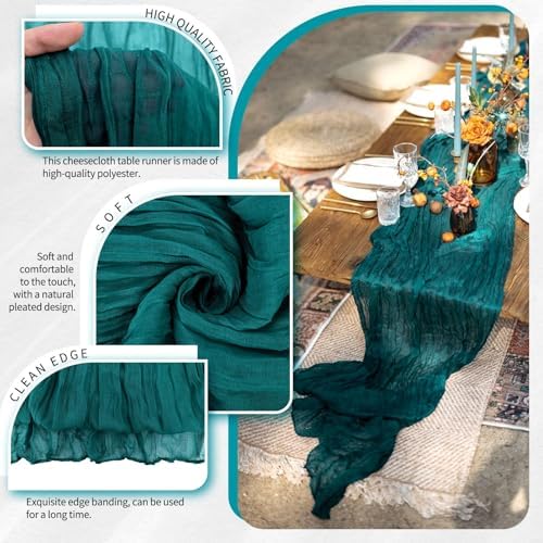 30 Pack Cheesecloth Table Runner 10FT Teal Table Runner Boho Gauze Cheese Cloth Table Runners Long Rustic Sheer Table Decorations for Wedding Party Baby Bridal Shower Birthday Holiday Home - Image 3
