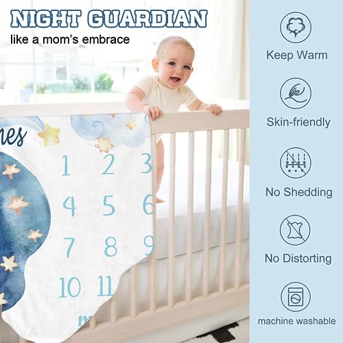Personalized Baby Milestone Blanket for Boys Girls Baby Month Blanket- First Year Calendar Monthly Growth Chart - Moon Elephant Halloween Birthday Gifts for Infant Todder - Image 6