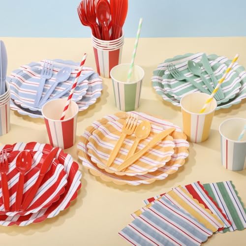 Potchen 220 Pcs Colorful Stripe Plate Party Decor Supplies for 24 Guest - Image 4