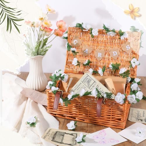 Geelin Wicker Wedding Card Basket with Lid Letter Flag Rustic,White - Image 3