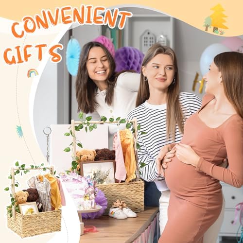 Juexica Baby Shower Crate Closet Wicker Baby Welcome Box Woven Crate Baby Gift Basket with Handle and Garland Welcome Baby Gifts for Boys Girls Newborn Gift Storage - Image 6