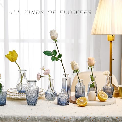 Glass Bud Vase Set of 20, Small Flower Vases, Glass Vases for Centerpieces, Vintage Home Table Decorations Bud Vases (20 Pcs, Blue) - Image 4
