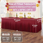 4 Pack Burgundy Spandex Tablecloths for 8 Foot Rectangle Tables, Wrinkle Free Fitted Tablecover 8ft Maroon Stretchy Table Clothes with Skirt for Weddings Birthday Party Banquet Baby Shower - Image 5