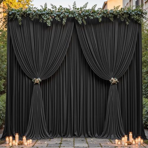 24ftx10ft Wrinkle Free Black Backdrop Curtain - 10 Feet Photography Backdrop Drapes, Silky Polyester Back Drop Cloth for Wedding Baby Shower Balloon Arch Background by Unknown