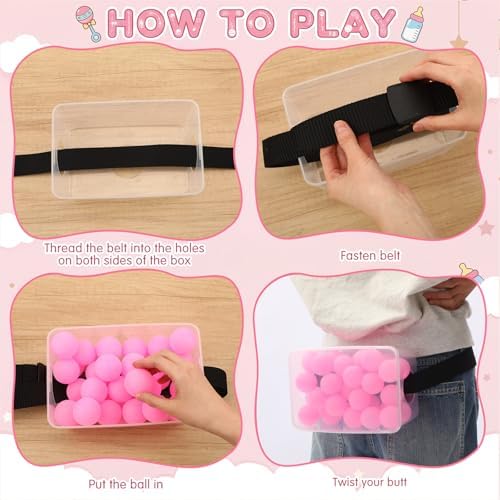 10 Sets Funny Baby Shower Games Set Table Tennis Twerk Game Swing Pacifier Race Swing Shaking Balls Diapers Game for Baby Shower How Many Balls Can You Catch in Your Diaper(Pink) - Image 3