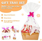 Tuanse 30 Pcs Basket for Gift Empty DIY Bulk Gift Basket Kit with Handle Kraft Cardboard Tray with 30 Bag 30 Bow Market Tray for Wedding Party, Brown, 12.6 x 9.8 x 5.9 in - Image 4